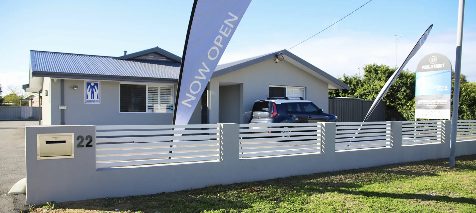 Peel Chiropractic at 22 Peel Street, Mandurah, with parking in front